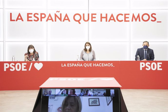 Reunió semipresencial de l'Executiva Federal del PSOE a Ferraz, encapalada per Adriana Llastra, Cristina Narbona i José Luis Ábalos