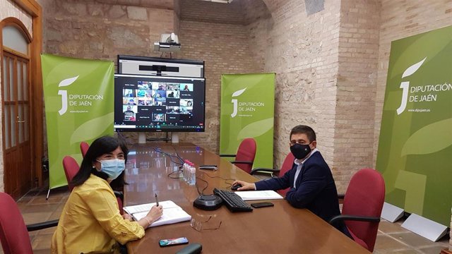 Reyes y Medina participando en la reunión telemática de la Fundación Democracia y Gobierno Local