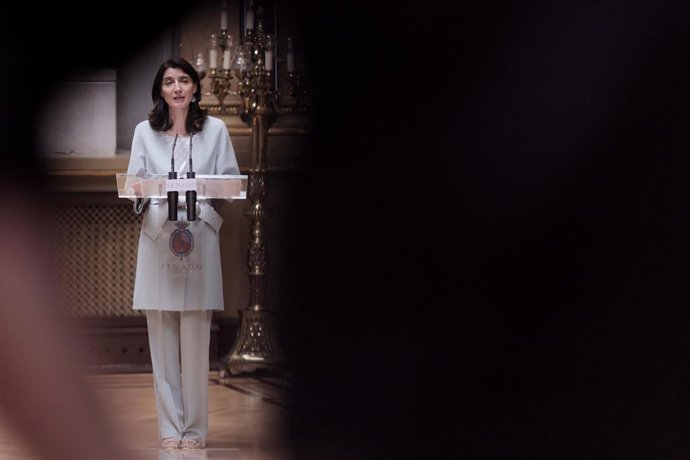 La presidenta del Senado, Pilar Llop, interviene en el Acto de despedida a deportistas olímpicas antes de su partida a los Juegos Olímpicos de Tokio 2020, a 4 de junio de 2021, en el Salón de Pasos Perdidos del Congreso de los Diputados, Madrid, (España