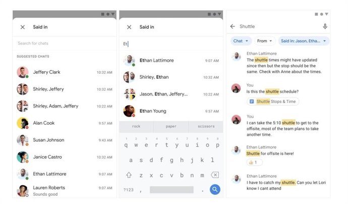 Imagen de los nuevos filtros interactivos para facilitar la búsqueda en las conversaciones antiguas de Google Chat