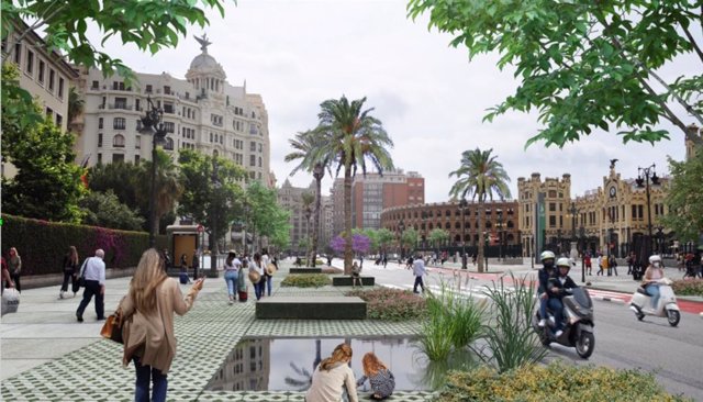 Figuración del "bulevar cultural" propuesto por la Concejalía de Desarrollo y Renovación Urbana de València para en el entorno comprendido entre la Plaza de Toros y el IVAM.