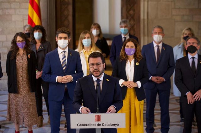 Compareixença del president de la Generalitat, Pere Aragonès, al costat del Govern després dels indults als presos de l'1-O.