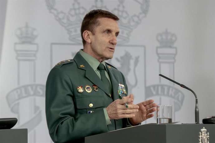 Archivo - El jefe del Estado Mayor de la Guardia Civil, José Manuel Santiago Marín, durante una rueda de prensa en abril de 2020 convocada tras la reunión del Comité Técnico de Gestión del COVID-19