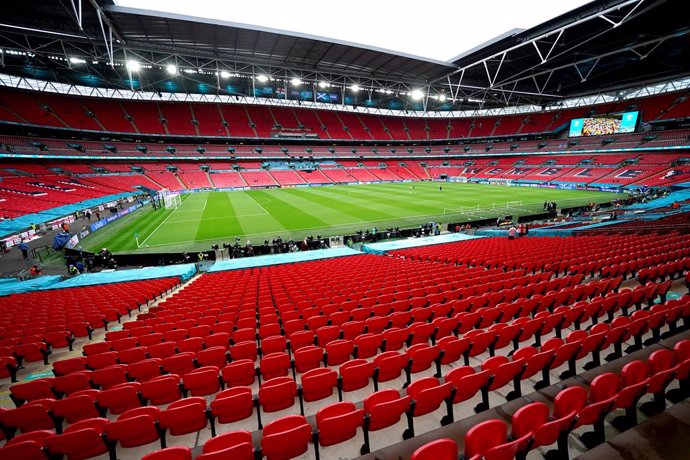 18 June 2021, United Kingdom, London: A general view of the Wembley Stadium ahead of the UEFA EURO 2020 Group D soccer match between England and Scotland. Photo: Mike Egerton/PA Wire/dpa