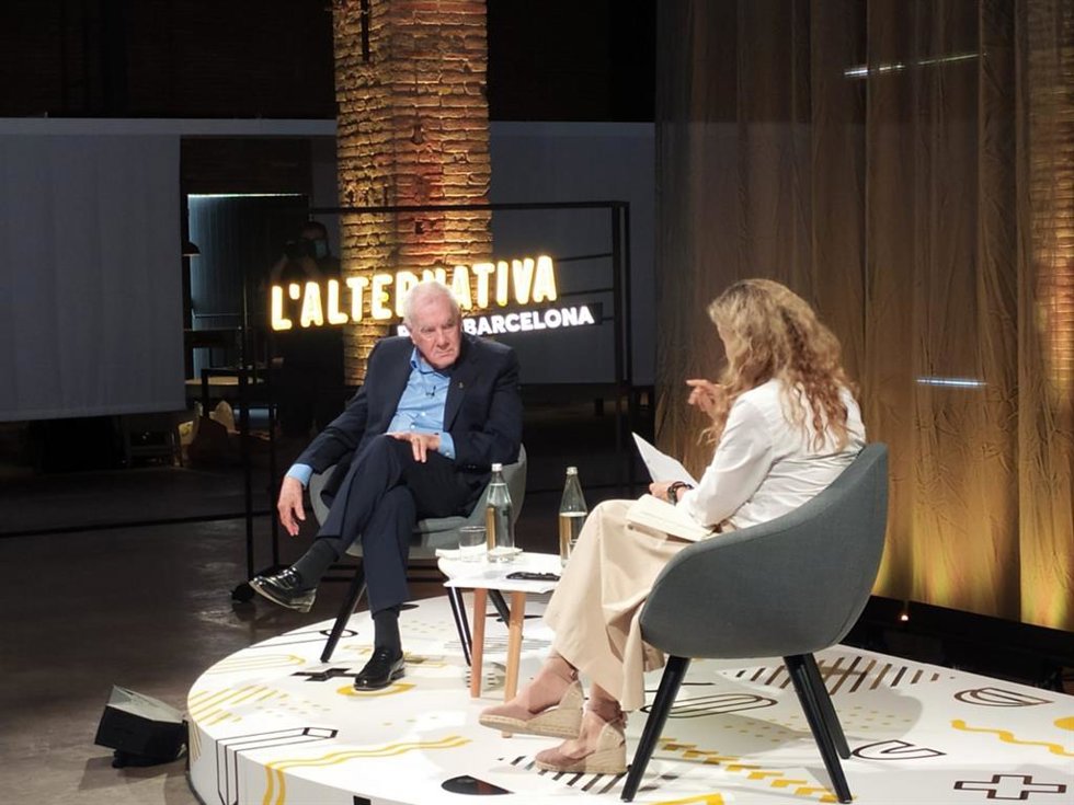 El líder de ERC en Barcelona, Ernest Maragall, en el acto de balance de medio mandato en el MUHBA Oliva Artés del Poblenou.