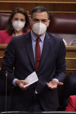 El presidente del Gobierno, Pedro Sánchez, interviene en una sesión de control al Gobierno en el Congreso de los Diputados, a 23 de junio de 2021.