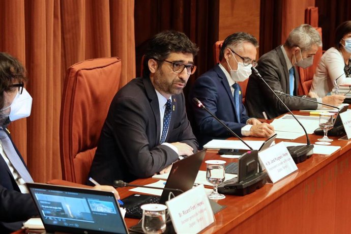 El vicepresidente y consejero de Politicas Digitales y Territorio, Jordi Puigneró, durante su comparecencia.