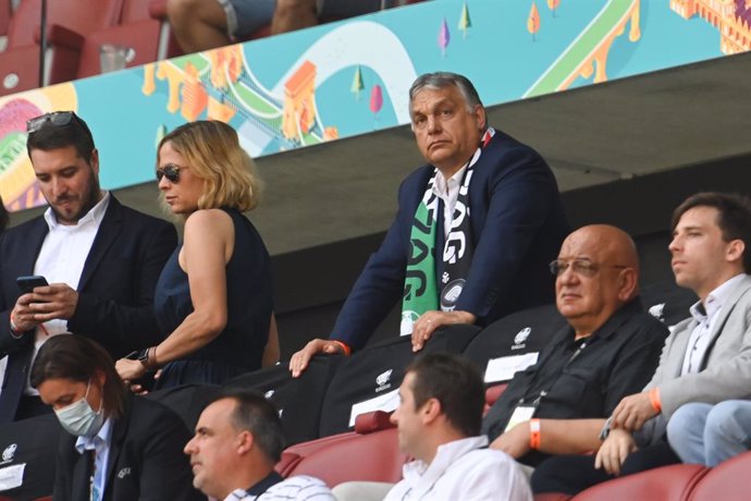 19 June 2021, Hungary, Budapest: Hungarian Prime Minister Viktor Orban is seen in the stands prior to the start of the UEFA EURO 2020 Group F soccer match between Hungary and France at the Puskas Arena. Photo: Robert Michael/dpa-Zentralbild/dpa