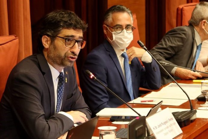 El vicepresidente y consejero de Políticas Digitales y Territorio, Jordi Puigneró, durante su comparecencia.
