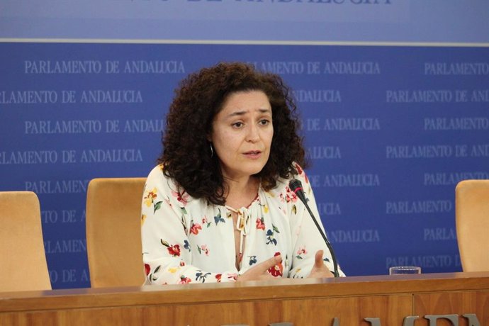 La portavoz parlamentaria de Adelante Andalucía, Inmaculada Nieto, este miércoles en rueda de prensa.