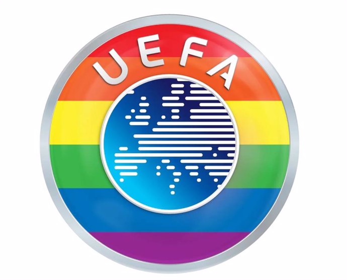 Logotipo de la UEFA con los colores arcoíris que simbolizan la lucha del colectivo LGTBI.