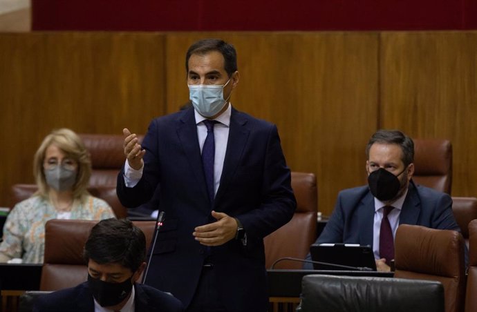El portavoz del PP en el Parlamento de Andalucía, José Antonio Nieto, este jueves en la sesión de control al Gobierno. 