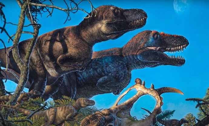 Representación artística del tiranosaurio Nanuqsaurus con sus crías.