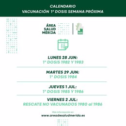Calendario de vacunación en el Área de Salud de Mérida