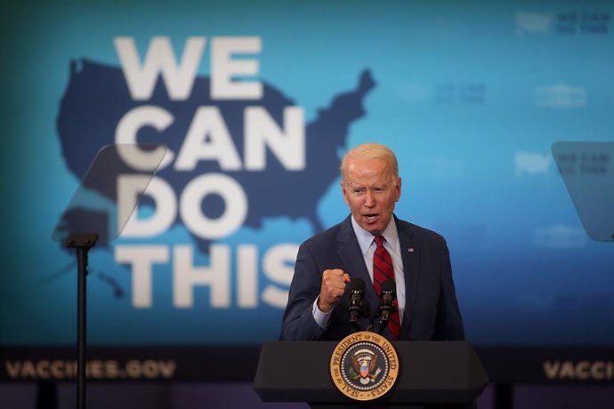 24 June 2021, US, Raleigh: US President Joe Biden speaks during his visit to the Green Road Community Center in Raleigh,as part of his continued efforts to encourage people across the country to get the Coronavirus (Covid-19) vaccine. Photo: Bob Karp/ZU