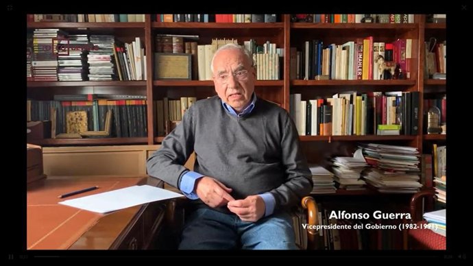 Archivo - El exvicepresidente del Gobierno Alfonso Guerra (PSOE) en un video del Club Tocqueville sobre política y coronavirus