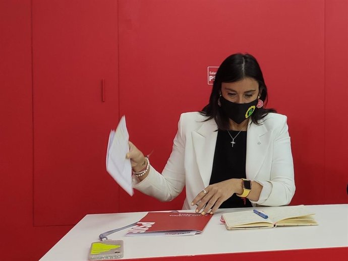 La secretaria de Organización del PSOECyL, Ana Sánchez, en rueda de prensa en Salamanca.