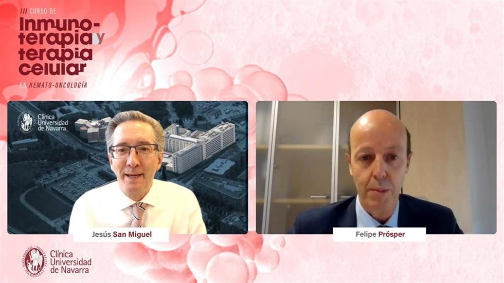 El Dr. Jesús San Miguel y el Dr. Felipe Prósper, en la inauguración del 'Curso de Inmunoterapia y Terapia Celular en Hemato-Oncología'