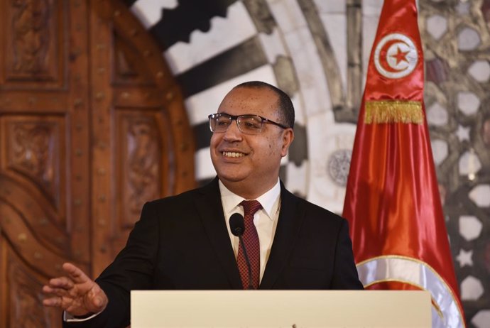 03 June 2021, Tunisia, Tunis: Prime Minister of Tunisia Hichem Mechichi speaks during a joint press conference with his French counterpart Jean Castex following a meeting of the High Council for Cooperation in Tunis. Photo: Jdidi Wassim/SOPA Images via 