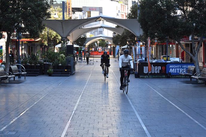Empty streets are seen at Bondi Junction in Sydney, Saturday, June 26, 2021. NSW premier Gladys Berejiklian says people who live or work in City of Sydney, Woollahra, Randwick and Waverley local government areas must stay at home for at least a week. (A