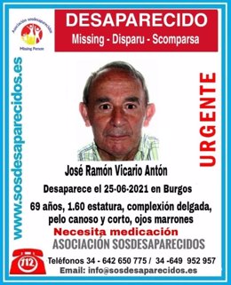 Hombre desaparecido este viernes en Burgos.
