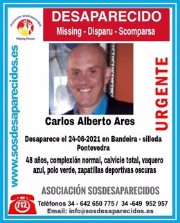 Carlos Alberto Ares, hombre desaparecido el 24 de junio en Silleda (Pontevedra).