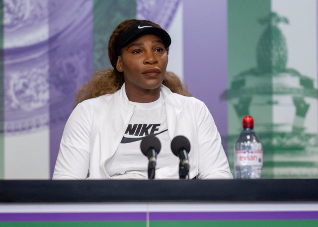 27 June 2021, United Kingdom, London: US tennis player Serena Williams attends a press conference at the Main Interview Room of the All England Lawn Tennis and Croquet Club, ahead of the 2021 Wimbledon Tennis Championships. Photo: Aeltc/Florian Eisele/PA 
