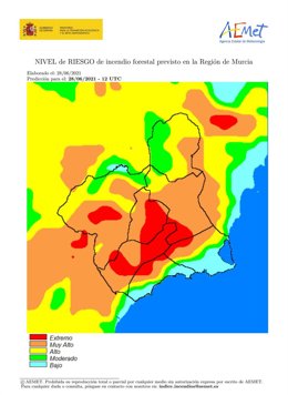 Niveles de incendio forestal por comarcas de la Región de Murcia