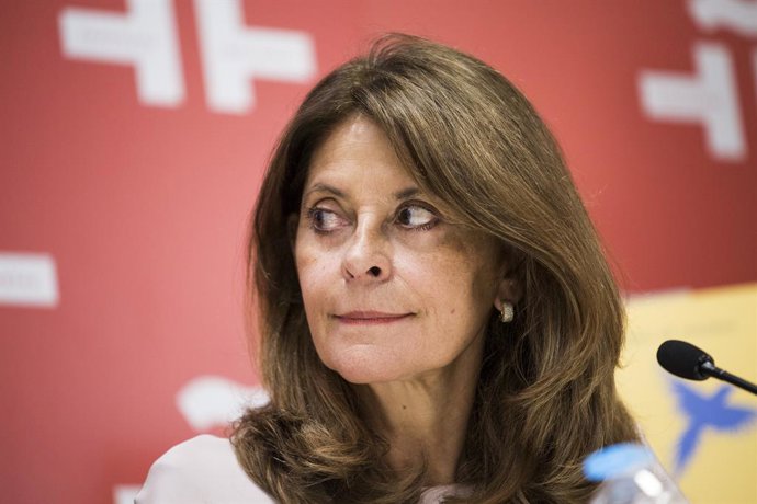 La vicepresidenta y canciller de la República de Colombia, Marta Lucía Ramírez, interviene en la presentación de la 80 edición de la Feria del Libro de Madrid, a 15 de junio de 2021, en Madrid (España). La feria tendrá lugar del 10 al 26 de septiembre 