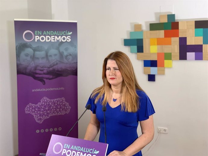 La coportavoz de Podemos Andalucía, Susana Serrano, este lunes en rueda de prensa.