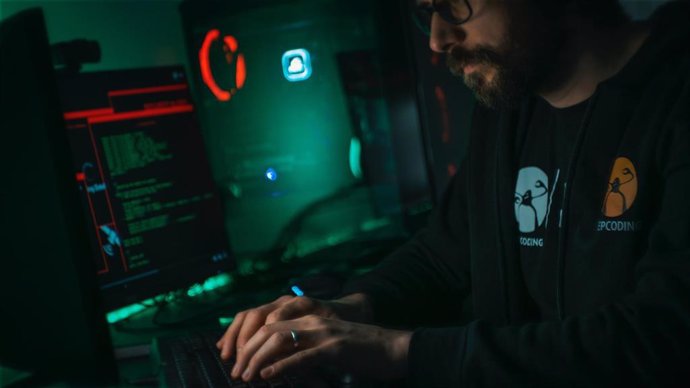 Imagen de recurso de un hombre escribiendo código informático.