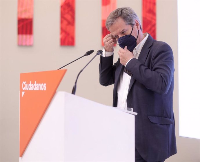 El vicesecretario general y secretario de Comunicación de Ciudadanos, Daniel Pérez, en una rueda de prensa en la sede del partido en Madrid.