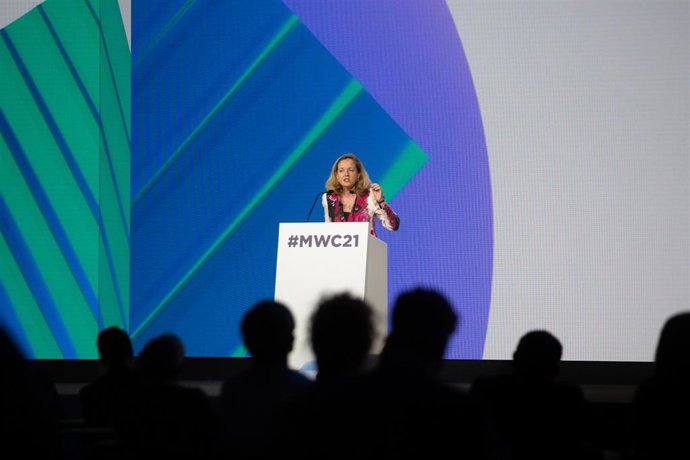 La vicepresidenta segunda y ministra de Asuntos Económicos y Transformación Digital, Nadia Calviño, durante su intervención.