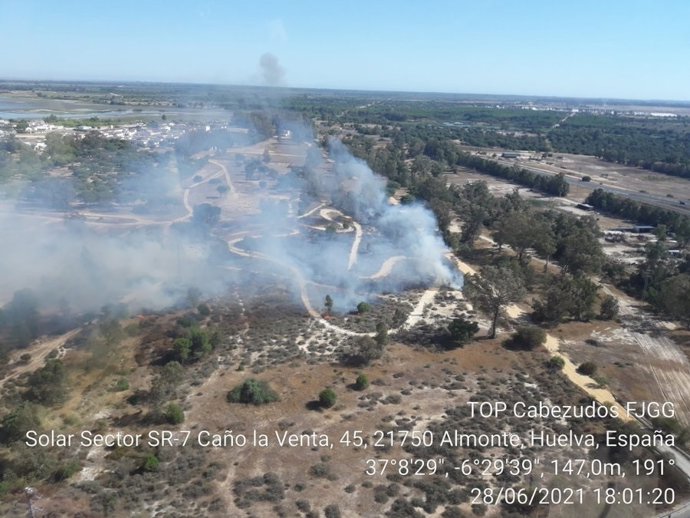 Imagen del incendio declarado en el paraje Las Gallinas de Almonte.