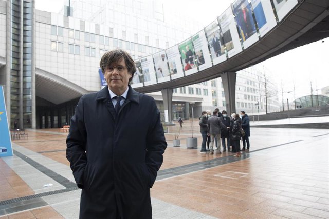 Archivo - El ex presidente de la Generalitat, Carles Puigdemont, ante el Parlamento Europeo en Bruselas (Bélgica) el 9 de marzo de 2021. ARCHIVO.