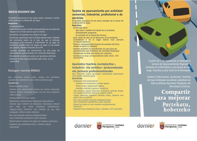 Tríptico editado por el Ayuntamiento de Pamplona sobre la ampliación de la zona azul