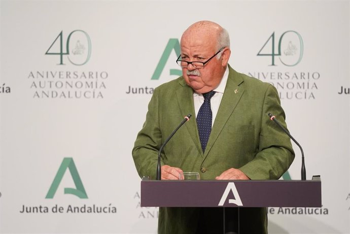 El consejero de Salud y Familias, Jesús Aguirre , comparece en la rueda de prensa posterior a la reunión del Consejo de Gobierno a 29 de junio 2021, en Sevilla (Andalucía)