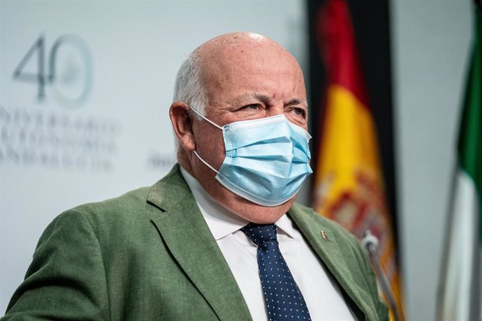 El consejero de Salud y Familias, Jesús Aguirre , comparece en la rueda de prensa posterior a la reunión del Consejo de Gobierno a 29 de junio 2021, en Sevilla (Andalucía)