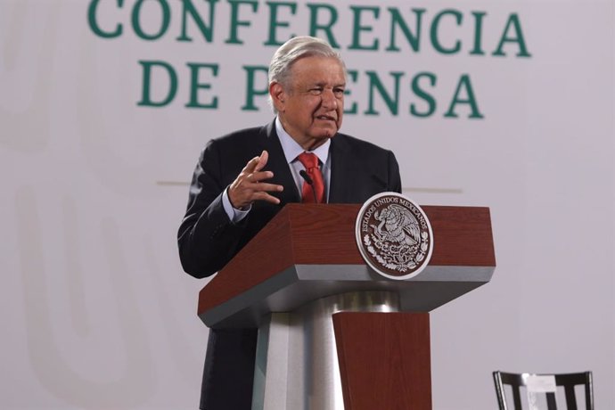 25 June 2021, Mexico, Mexico City: Mexican President Andres Manuel Lopez Obrador speaks during his daily press conference at the National Palace. Photo: El Universal/El Universal via ZUMA Wire/dpa