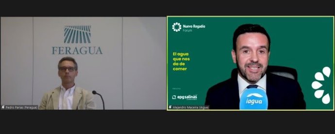 El secretario general de Feragua, Pedro Parias (i), participa en el evento 'Nuevo Regadío Forum'.