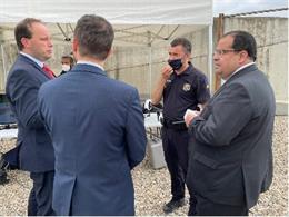 El conseller de Interior de la Generalitat, Joan Ignasi Elena, visita el centro de coordinación de emergencias del Mobile World Congress (MWC). En L'Hospitalet de Llobregat (Barcelona), el 29 de junio de 2021.