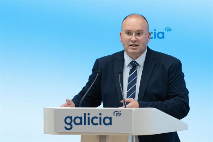 El secretario general del PPdeG, Miguel Tellado, en rueda de prensa.