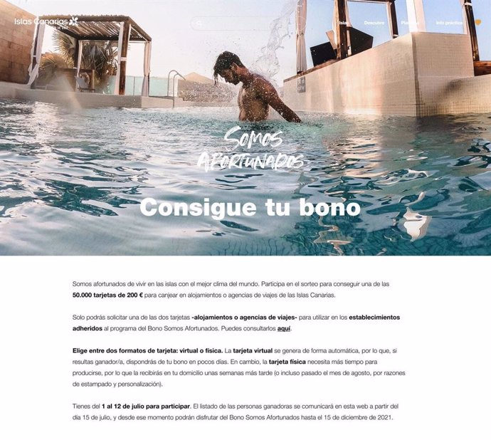 La Consejería de Turismo de Canarias abre este jueves la inscripción para optar a los bonos turísticos para residentes