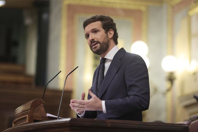El líder del PP, Pablo Casado, intervé en la sessió de control al Congrés dels Diputats
