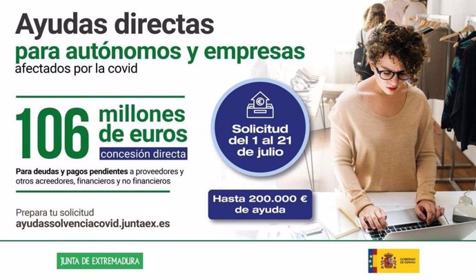 Cartel ayudas directas para autónomos y empresas en Extremadura