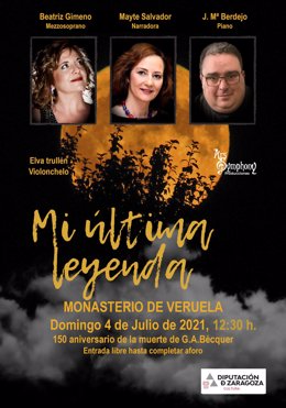 Cartel del espectáculo musical 'Mi última leyenda' que se ofrece en Veruela el 4 de julio.