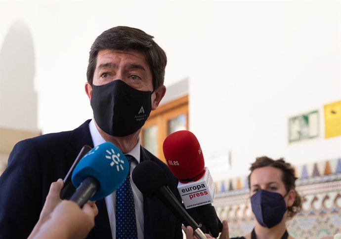 El vicepresidente de la Junta de Andalucía, y coordinador de Ciudadanos en Andalucía, Juan Marín, atiende a los medios de comunicación para informar la dimisión del alcalde de Granada, Luis Salvador. A 01 de julio de 2021, en Sevilla (Andalucía, España)