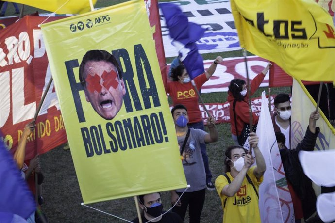 Manifestación contra Jair Bolsonaro, en Brasilia.