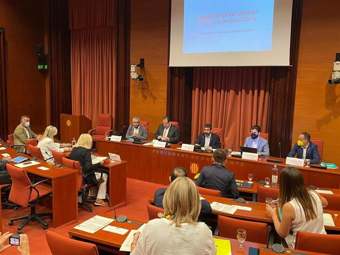 Comisión de Interior en el Parlament, el 2 de julio de 2021.
