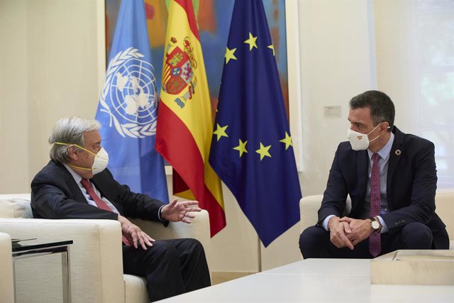 El secretari general de l'ONU, António Guterres, i el president del Govern espanyol, Pedro Sánchez, en la reunió d'aquest divendres